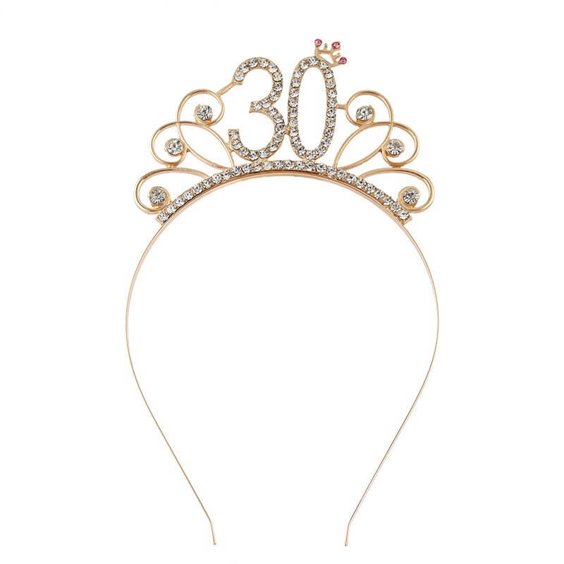 Gold Metal Rhinestone Happy 30 Birthday Tiara - Style 5