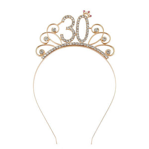 Gold Metal Rhinestone Happy 30 Birthday Tiara - Style 5