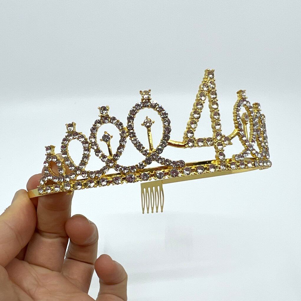 Gold Metal Rhinestone Happy 4th Birthday Crown Tiara