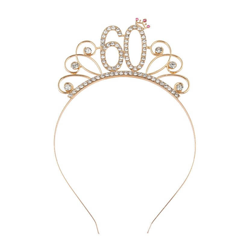 Gold Metal Rhinestone Happy 60 Birthday Tiara - Style 5