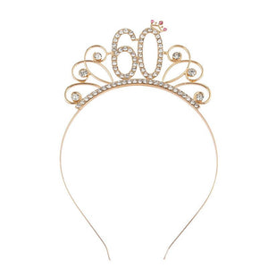 Gold Metal Rhinestone Happy 60 Birthday Tiara - Style 5