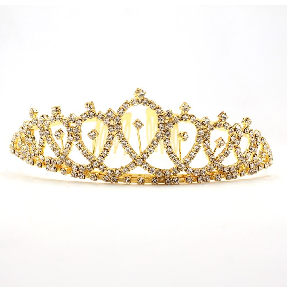 Gold Metal Rhinestone Wedding Crown Tiara