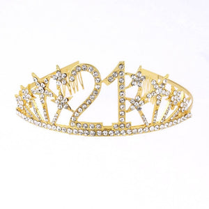 Gold Metal Rhinestone Number 21with Star Birthday Tiara