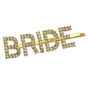 Gold Metal Rhinestone BRIDE Barrette Hair Clips