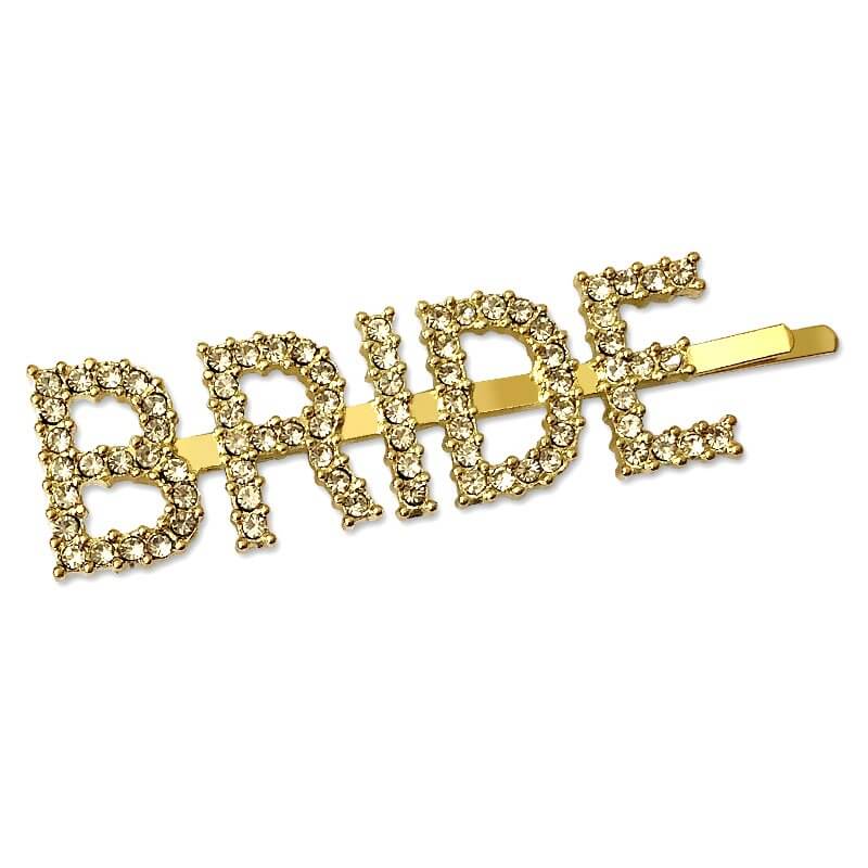 Premium Quality Gold Metal Rhinestone BRIDE Barrette Hair Clips - Hen Party and Wedding Hair Accessories