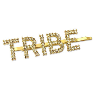 Gold Metal Rhinestone TRIBE Barrette Hair Clips