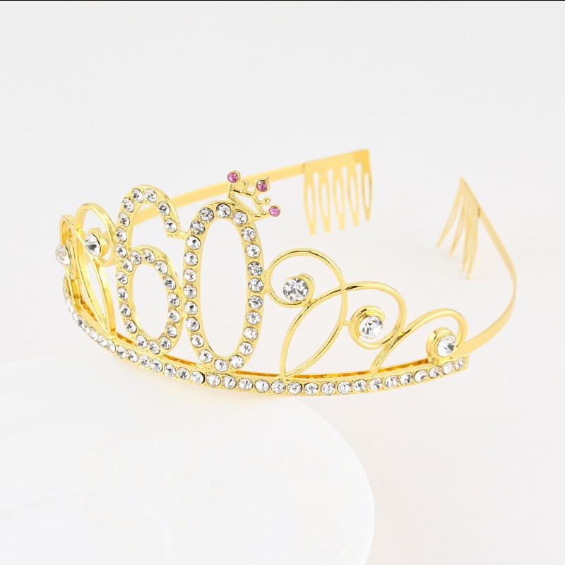 Gold Sparkling Rhinestone 60th Birthday Crown Tiara - Online Party