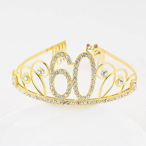 Gold Metal Rhinestone 60th Birthday Princess Crown Tiara