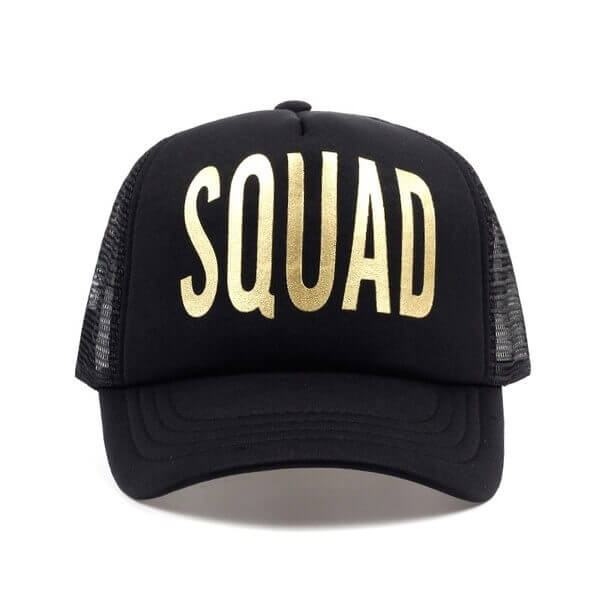 Online Party Supplies Glitter Print Squad Snapback Mesh Baseball Cap Trucker Hat