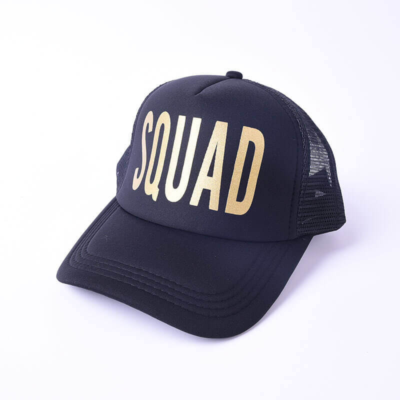 Online Party Supplies Glitter Print Squad Snapback Mesh Baseball Cap Trucker Hat