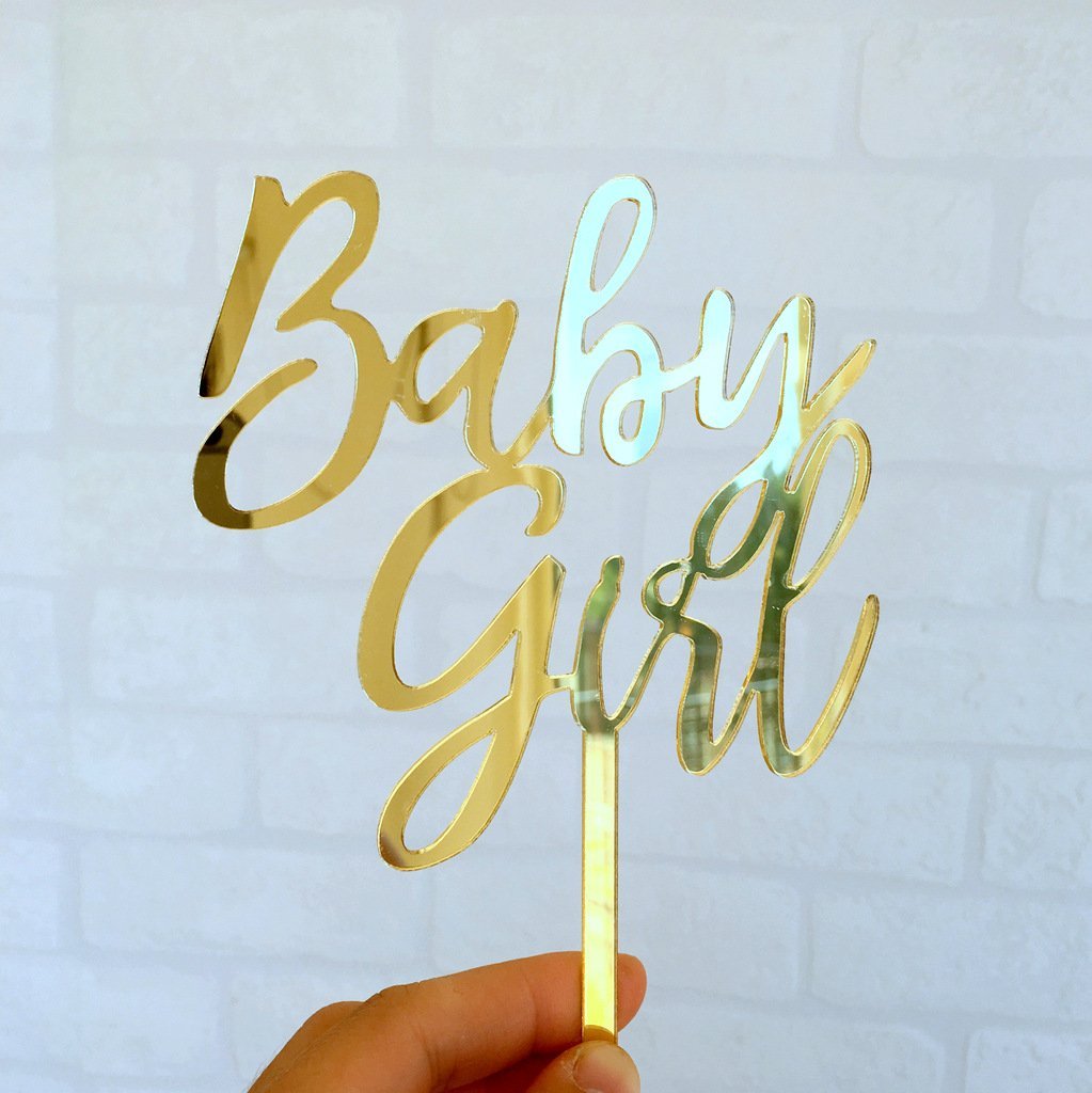 Gold Mirror Acrylic Baby Girl Cake Topper - Online Party Supplies