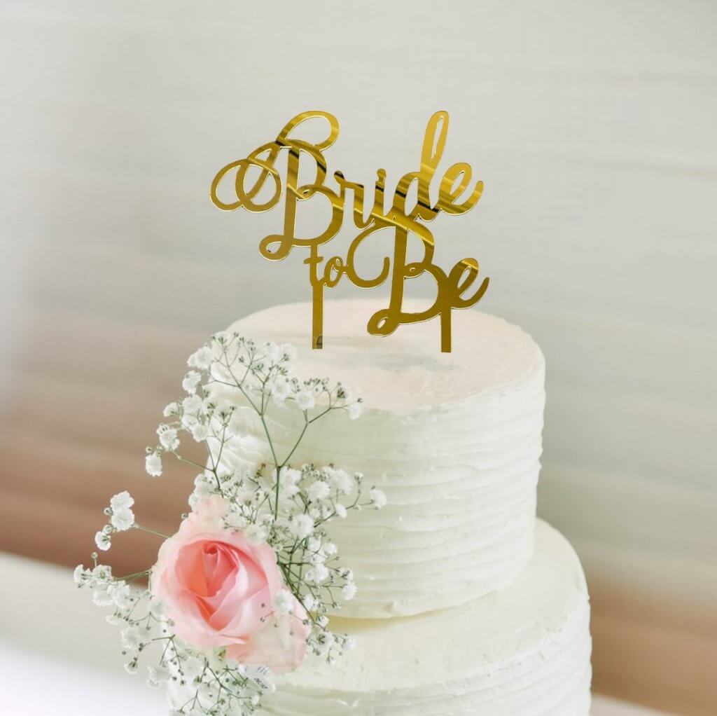 Gold Mirror Acrylic 'Bride To Be' Wedding Bridal Shower Cake Topper