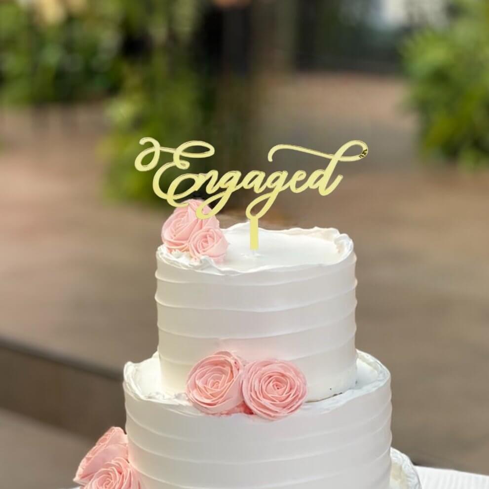Online Party Supplies Australia Gold Mirror Acrylic 'Engaged' Wedding Cake Topper