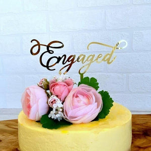 Online Party Supplies Australia Gold Mirror Acrylic 'Engaged' Bridal Shower Cake Topper