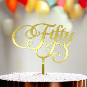 Gold Mirror Acrylic 'Fifty' Cake Topper - Style C