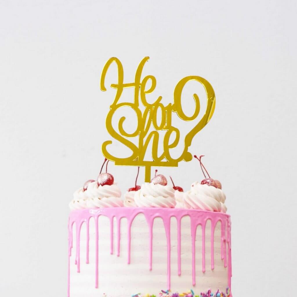Gold Mirror Acrylic He or She Cake Topper - Online Party Supplies