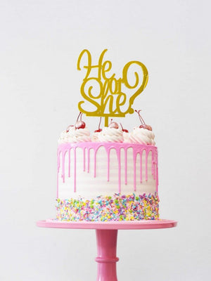 Gold Mirror Acrylic He or She Cake Topper - Online Party Supplies
