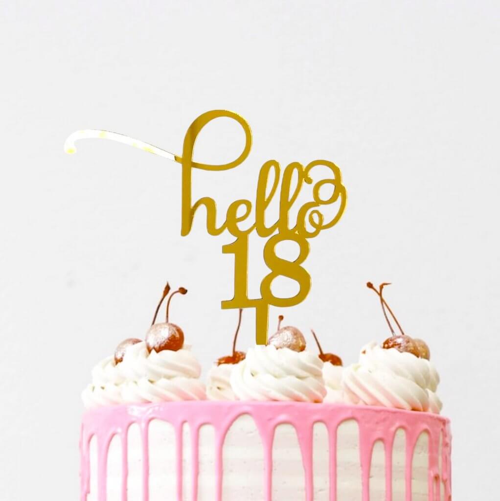 Gold Mirror Acrylic Hello 18 Birthday Cake Topper