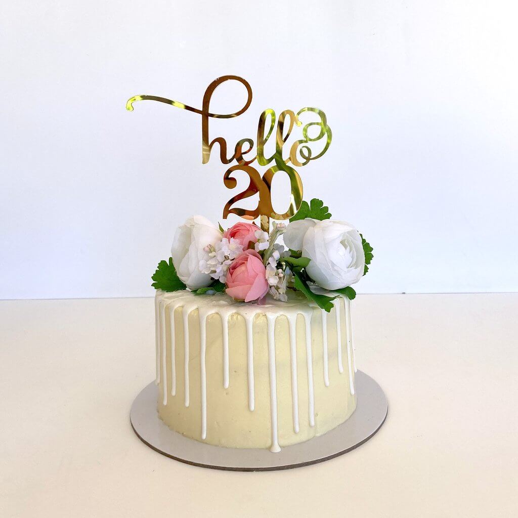 Gold Mirror Acrylic Hello 20 Birthday Cake Topper