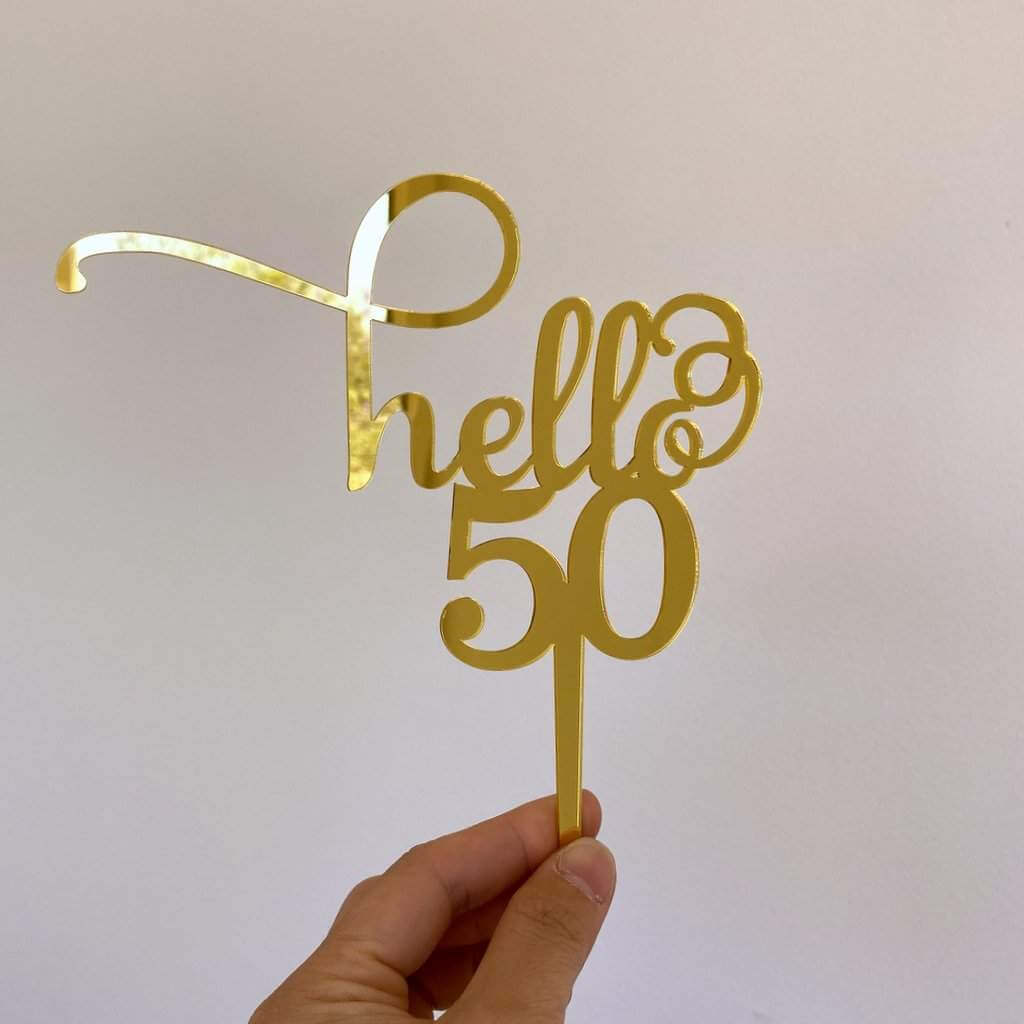 Acrylic Gold Mirror 'Hello 50' Birthday Cake Topper