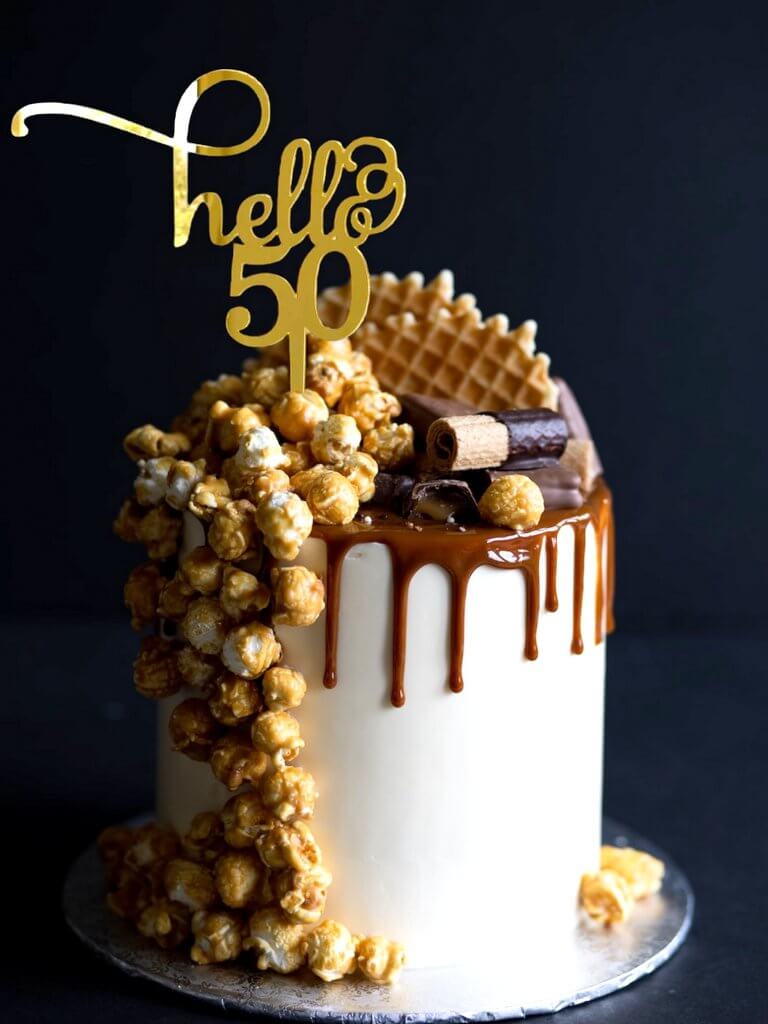 Gold Mirror Acrylic Hello 50 happy fiftieth Birthday Cake Topper