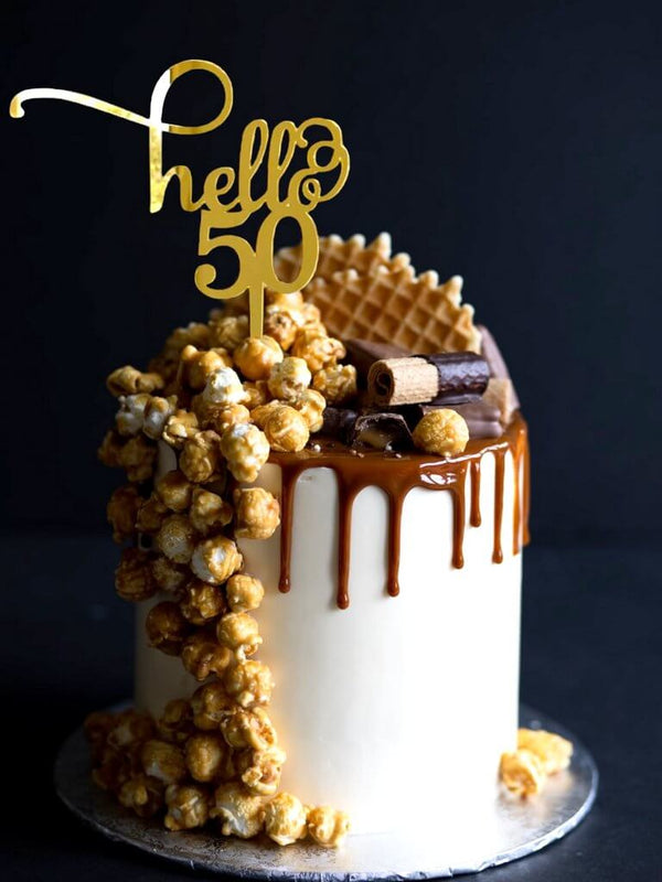 Acrylic Gold Mirror 'Hello 50' Birthday Cake Topper