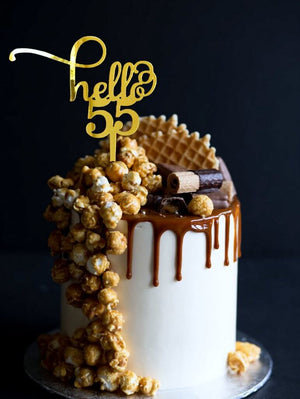 Gold Mirror Acrylic Hello 55 Birthday Cake Topper