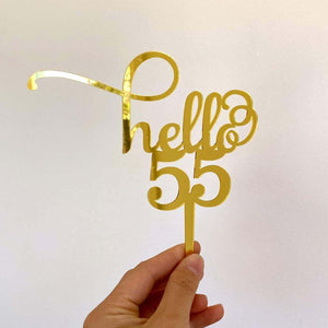 Gold Mirror Acrylic Hello 55 Birthday Cake Topper