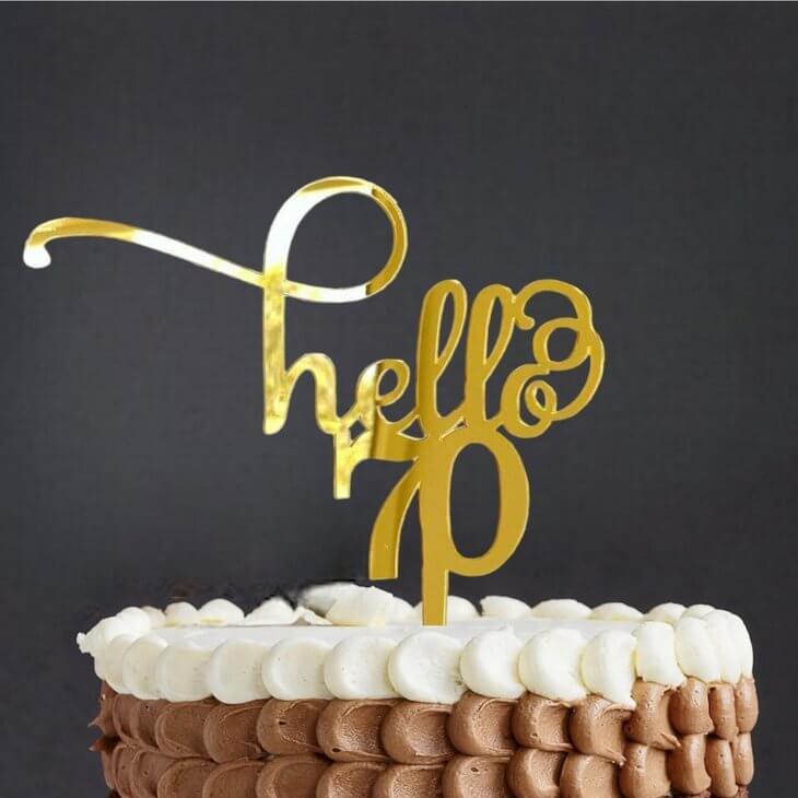 Gold Mirror Acrylic Hello 70 Birthday Cake Topper happy seventieth birthday party decorations