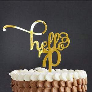 Gold Mirror Acrylic Hello 70 Birthday Cake Topper happy seventieth birthday party decorations