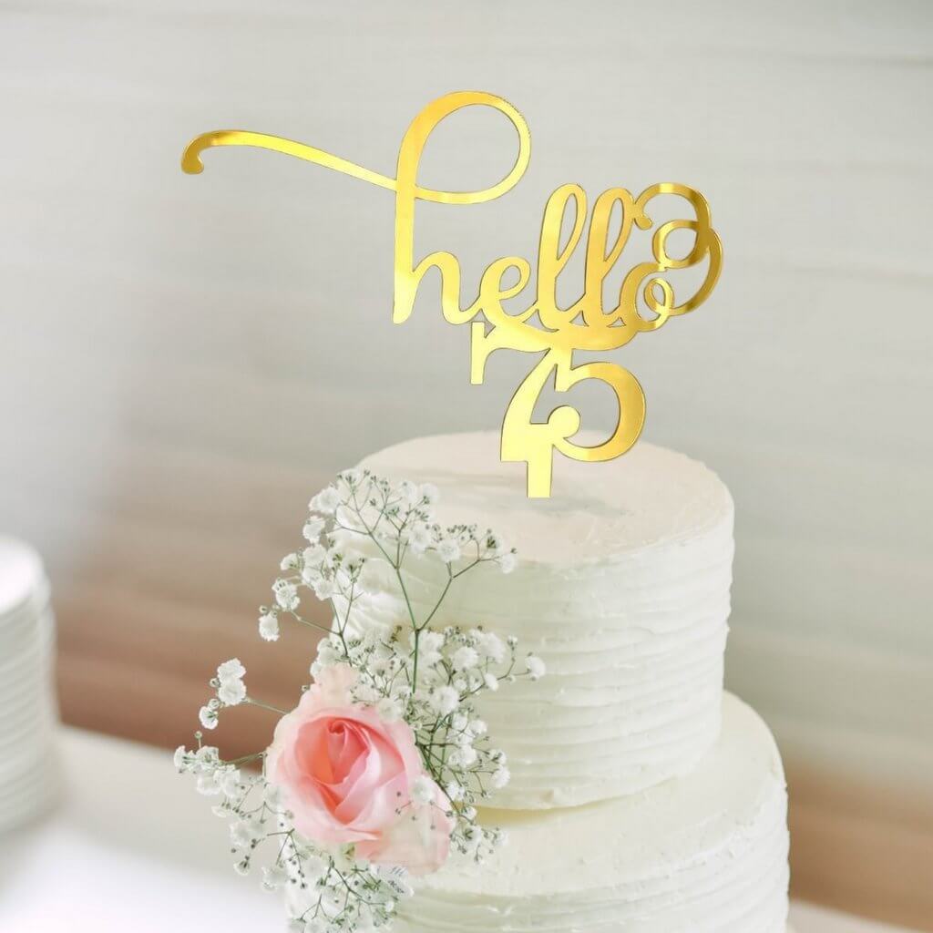 Gold Mirror Acrylic Hello 75th Cake Topper