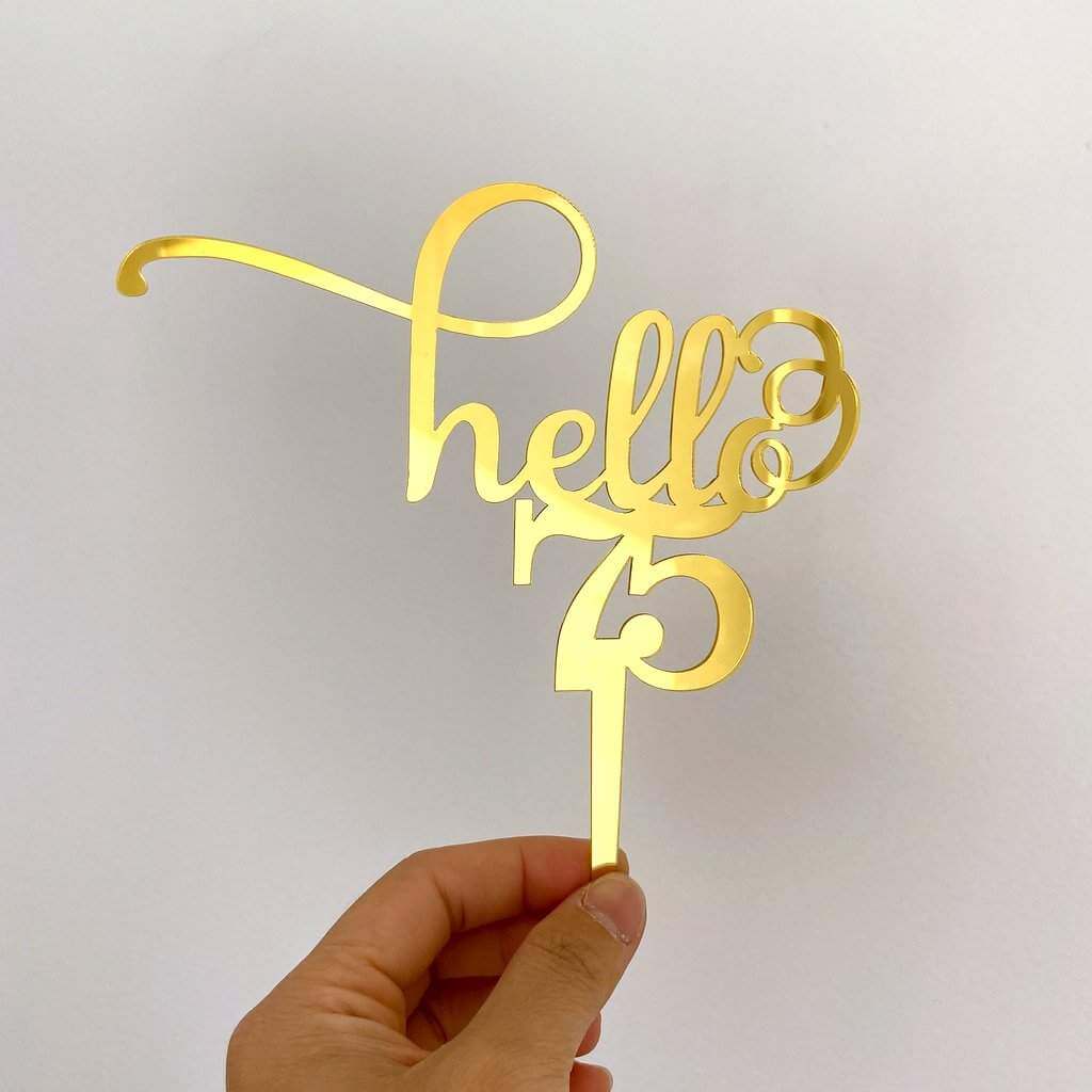 Gold Mirror Acrylic Hello 75th Cake Topper