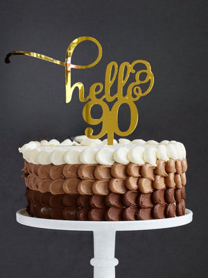 Gold Mirror Acrylic Hello 90 Happy ninetieth birthday Cake Topper