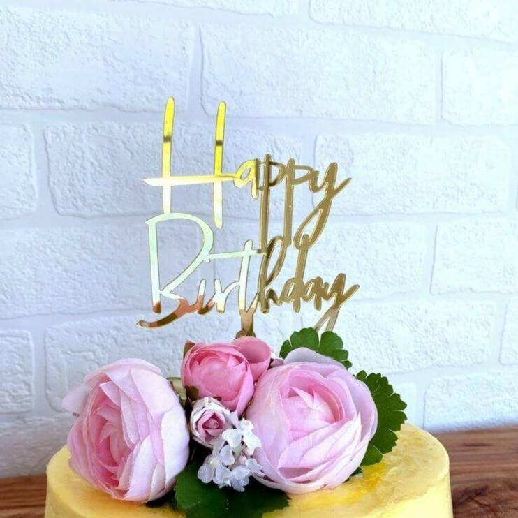 Acrylic Gold Mirror Happy Birthday Script Cake Topper