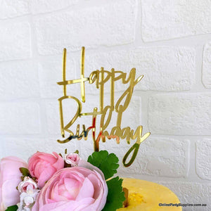 Online Party Supplies Acrylic Gold Mirror Happy Birthday Cake Topper