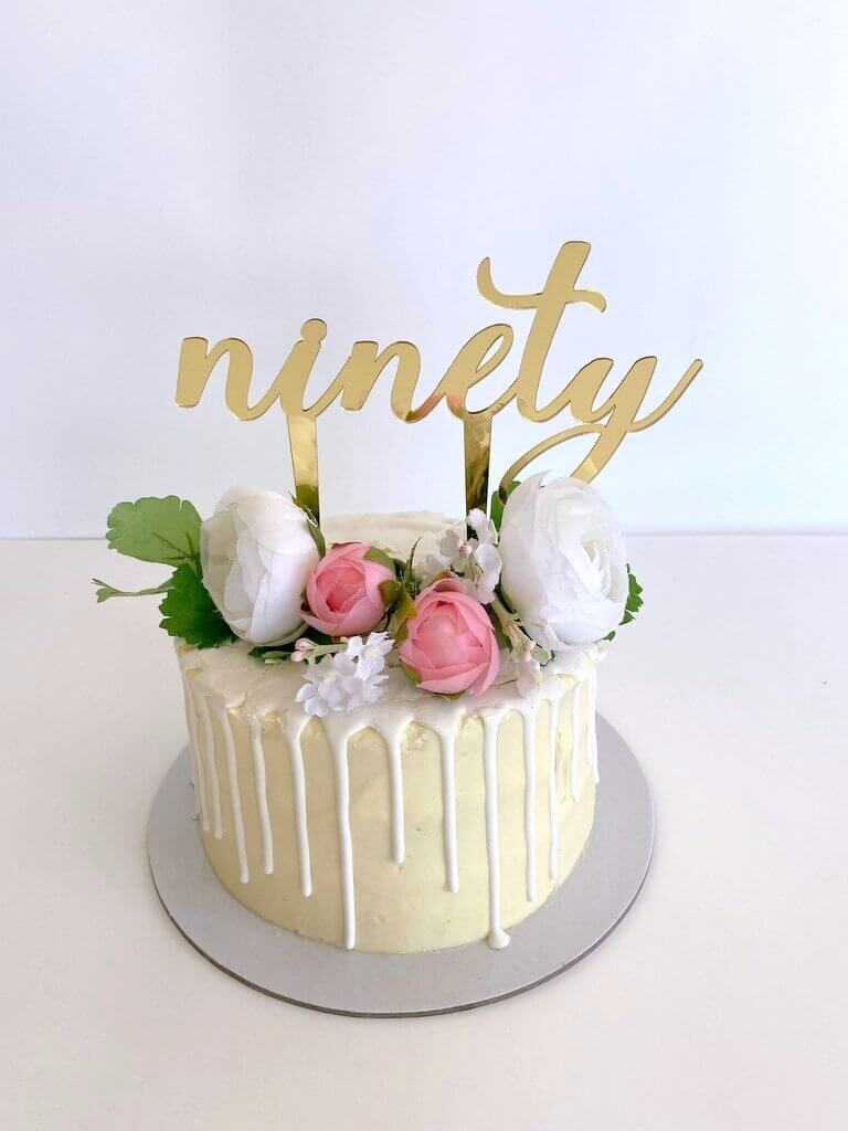 Gold Mirror Acrylic 'ninety' Cake Topper