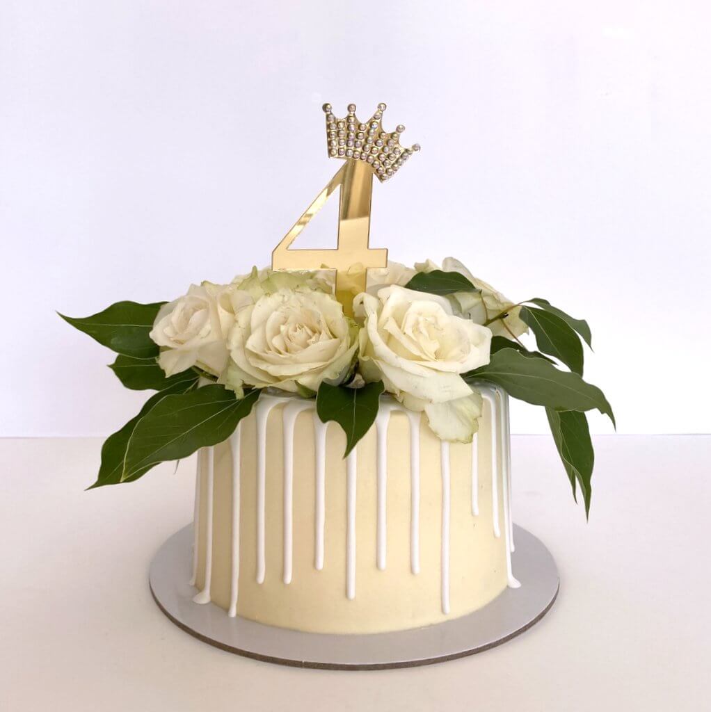 Gold Mirror Acrylic Number 4 Rhinestone Crown Cake Topper