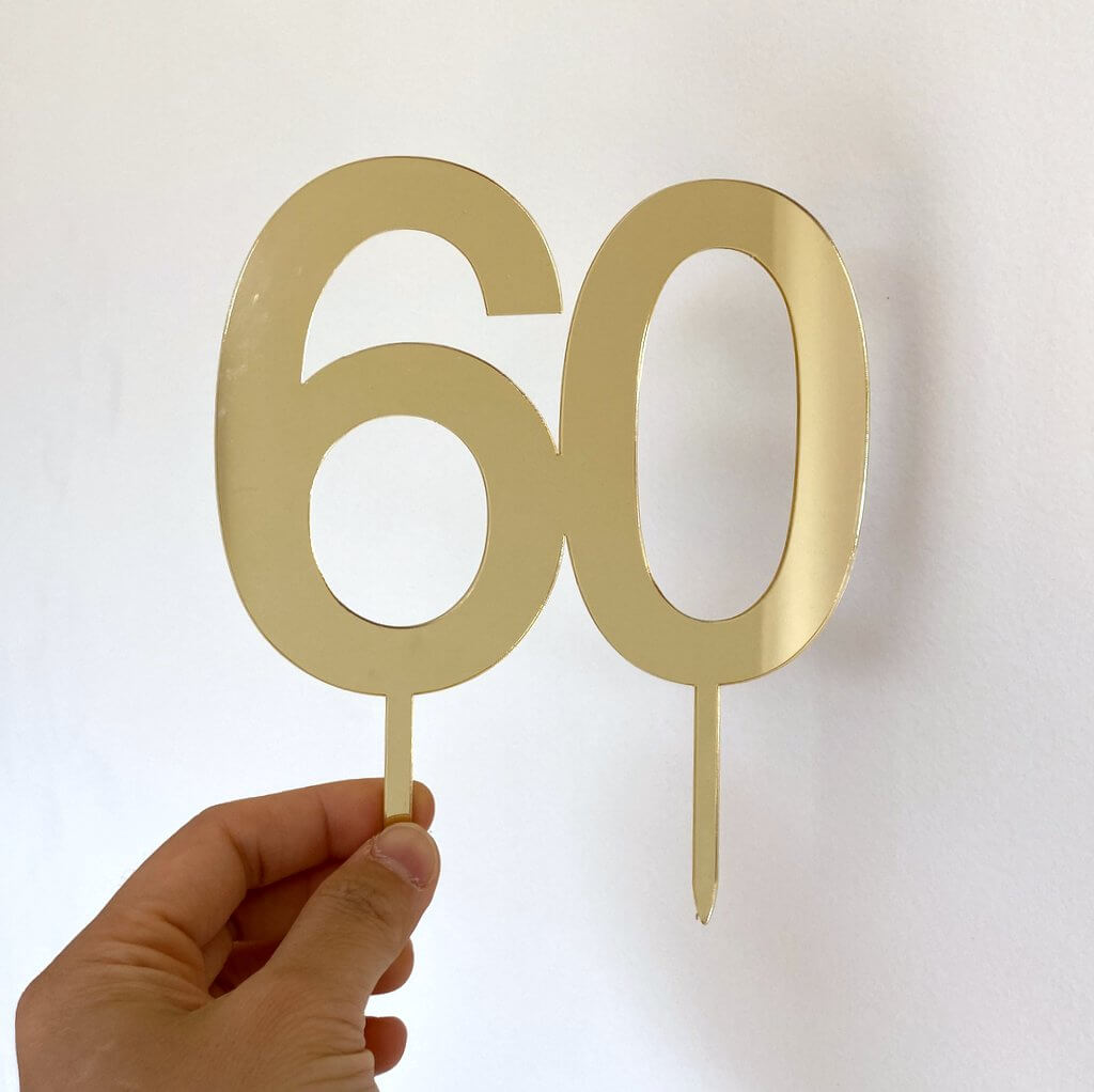 Acrylic Gold Mirror Number 60 Cake Topper
