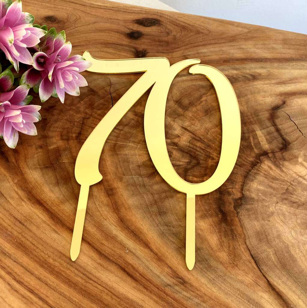Acrylic Gold Mirror Number 70 Birthday Cake Topper