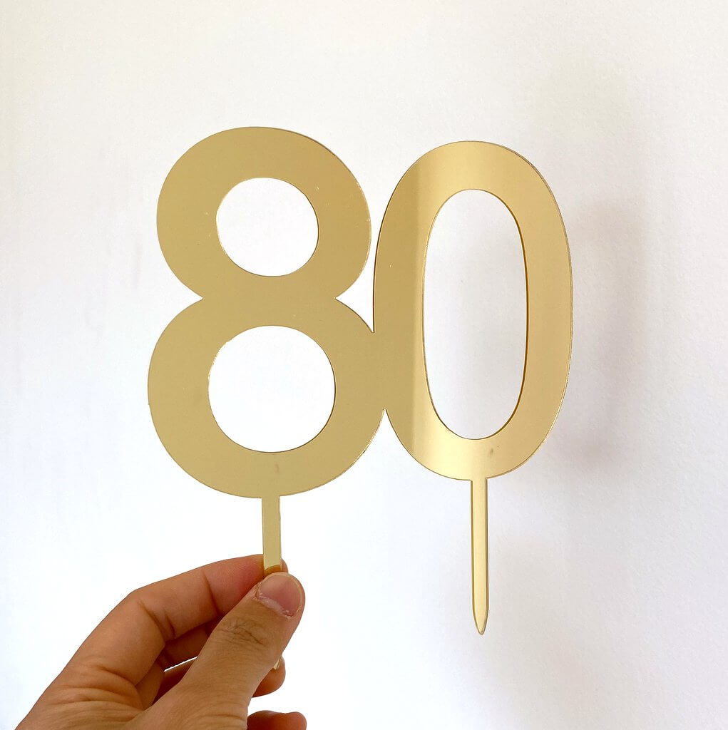 Acrylic Gold Mirror Number 80 Cake Topper