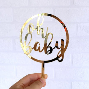 Gold Mirror Acrylic Oh Baby Cake Topper - Online Party Supplies