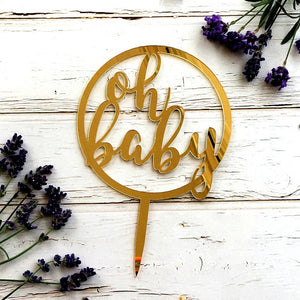 Gold Mirror Acrylic Oh Baby Cake Topper - Online Party Supplies