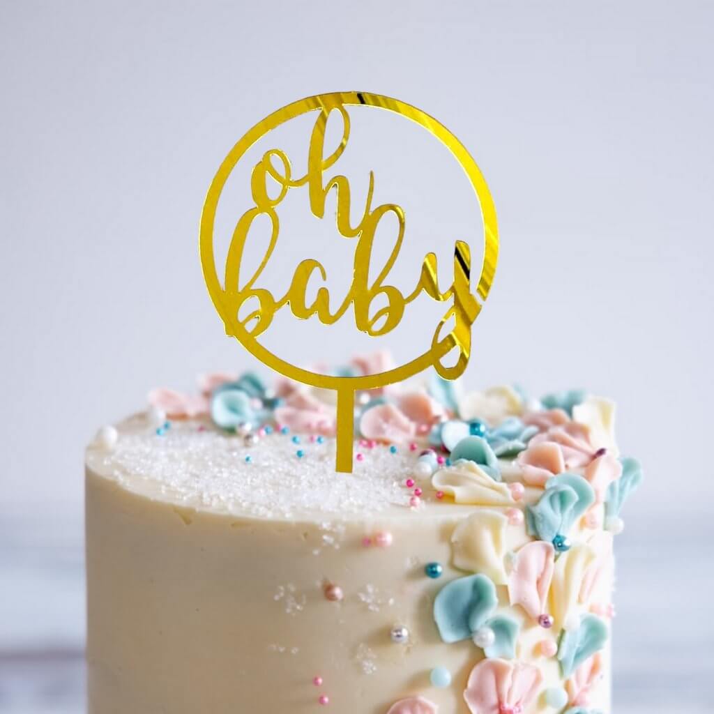 Gold Mirror Acrylic Oh Baby Cake Topper - Online Party Supplies