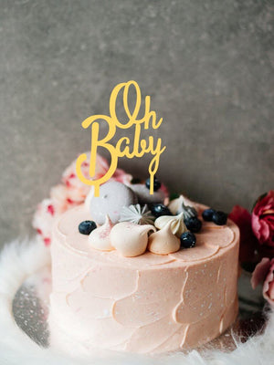 Gold Mirror Acrylic 'Oh Baby' Script Baby Shower Cake Topper - Online Party Supplies