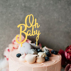 Gold Mirror Acrylic 'Oh Baby' Script Baby Shower Cake Topper - Online Party Supplies