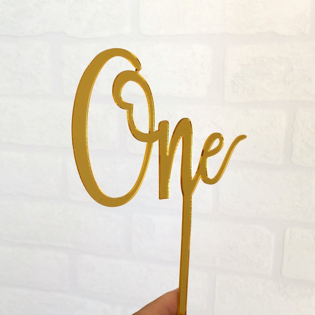 Gold Mirror Acrylic 'One' Birthday Cake Topper - Online Party Supplies