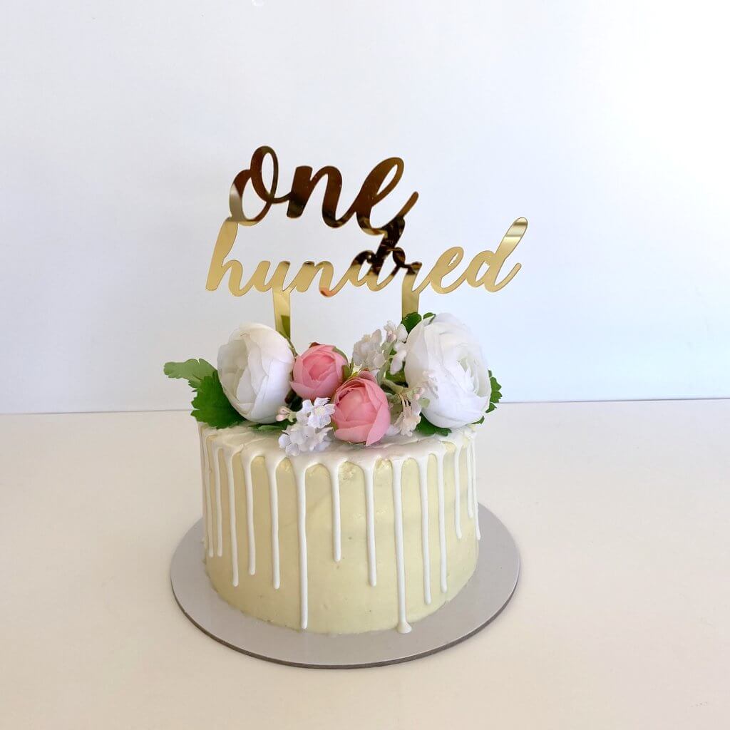 Gold Mirror Acrylic 'one hundred' Birthday Cake Topper