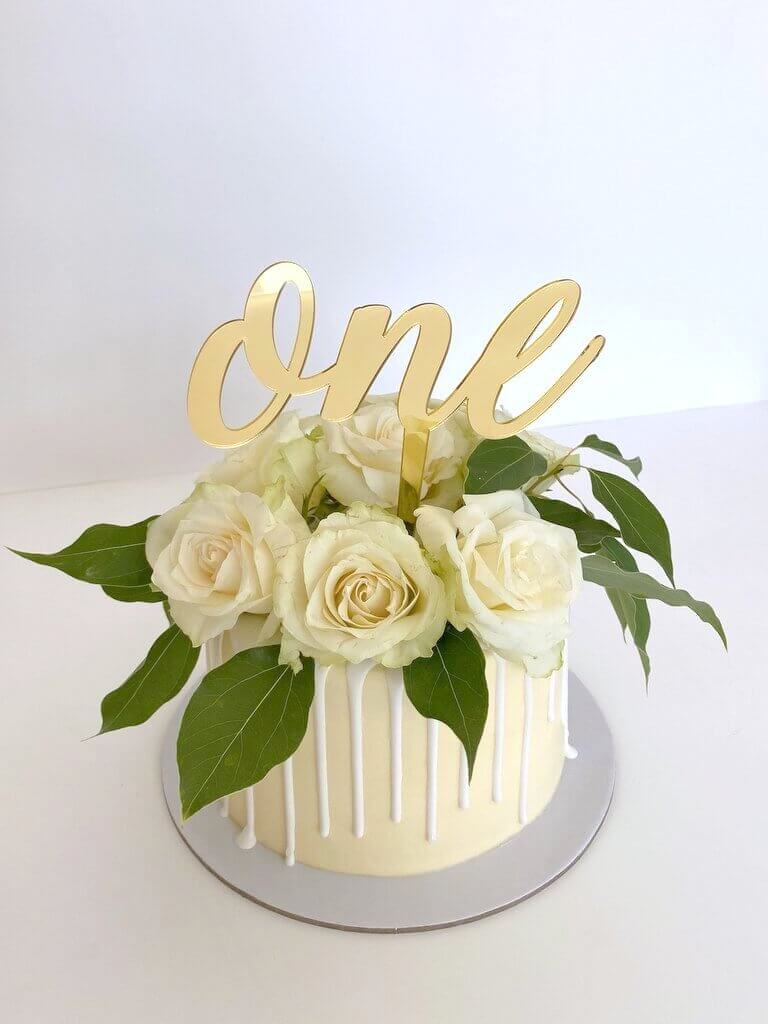 Gold Mirror Acrylic One Script Happy 1st Birthday Cake Topper