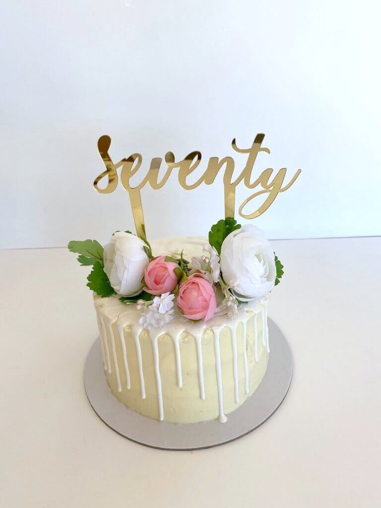 Gold Mirror Acrylic 'Seventy' Cake Topper - Style A