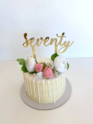 Gold Mirror Acrylic 'Seventy' milestone birthday Cake Topper 